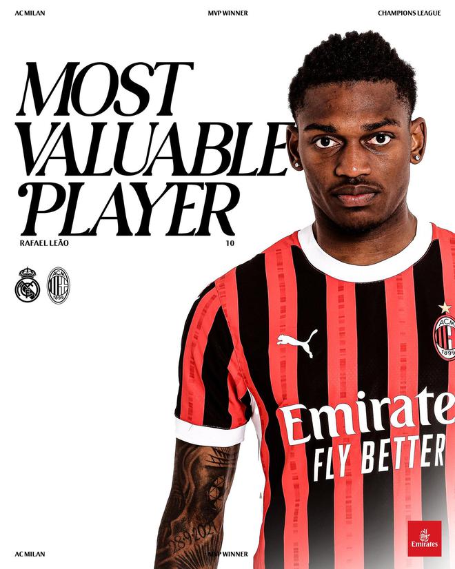 在伯纳乌冲浪米兰官方：莱奥当选客战皇马队内最佳球员